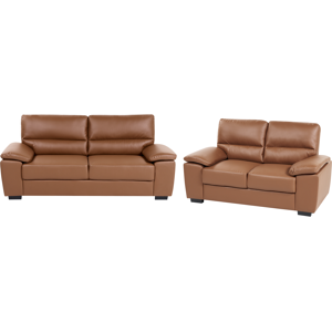 Beliani Living Room Set 5 Seater VOGAR Faux Leather Golden Brown Beliani Living Room Set 5 Seater VOGAR Faux Leather Golden Brown