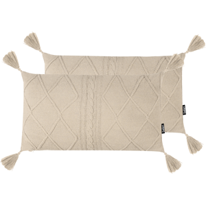 Beliani Set of 2 Decorative Cushions CAESIA Cotton 30 x 50 cm Light Beige Solid Beliani Set of 2 Decorative Cushions CAESIA Cotton 30 x 50 cm Light Beige Solid