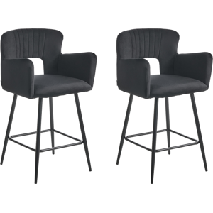 Beliani Set of 2 Bar Chairs SANILAC Velvet Black Beliani Set of 2 Bar Chairs SANILAC Velvet Black