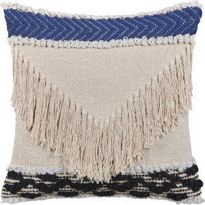 Beliani Beige Cotton Cushion 45x45cm - Textured Fringe Decor Beliani Beige Cotton Cushion 45x45cm - Textured Fringe Decor