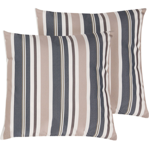 Beliani Set of 2 Outdoor Cushions KASTOS Striped 40 x 40 cm Taupe Beliani Set of 2 Outdoor Cushions KASTOS Striped 40 x 40 cm Taupe