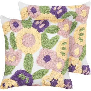 Beliani Set of 2 Floral Cotton Cushions - Decor Accessories Beliani Set of 2 Floral Cotton Cushions - Decor Accessories