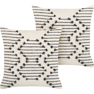 Beliani Set of 2 Decorative Cushions MYRTUS Cotton 45 x 45 cm Beige Geometric Pattern Beliani Set of 2 Decorative Cushions MYRTUS Cotton 45 x 45 cm Beige Geometric Pattern