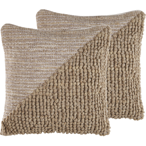 Beliani Set of 2 Decorative Cushions ASLANAPA Cotton 45 x 45 cm Beige Solid Beliani Set of 2 Decorative Cushions ASLANAPA Cotton 45 x 45 cm Beige Solid