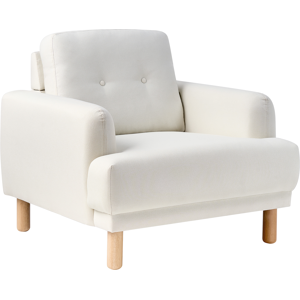 Beliani Armchair Off-White Polyester Fabric Wooden Legs - Armchair Beliani Armchair Off-White Polyester Fabric Wooden Legs - Armchair