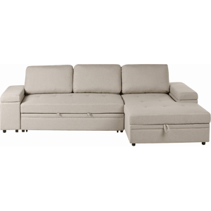 Beliani Corner Sofa Bed 3 Seater HRISEY Faux Linen Beige Left Hand Beliani Corner Sofa Bed 3 Seater HRISEY Faux Linen Beige Left Hand