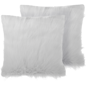 Beliani Set of 2 Light Beige Faux Fur Cushions - Cushions Beliani Set of 2 Light Beige Faux Fur Cushions - Cushions