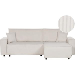 Beliani Off-White Corduroy Corner Sofa Bed - Modern, Convertible, Removable Cover Beliani Off-White Corduroy Corner Sofa Bed - Modern, Convertible, Removable Cover