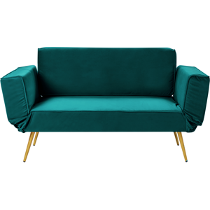 Beliani Model - Adjustable Armrest Green Velvet Sofa Bed - Sofa Bed Beliani Model - Adjustable Armrest Green Velvet Sofa Bed - Sofa Bed