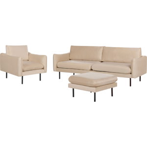 Beliani Living Room Set - Velvet Beige Retro Style 3-Piece Beliani Living Room Set - Velvet Beige Retro Style 3-Piece