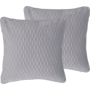 Beliani Set of 2 Grey Embossed Cushions - Cushions Beliani Set of 2 Grey Embossed Cushions - Cushions