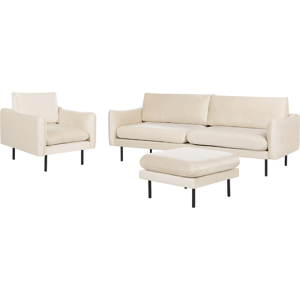 Beliani Living Room Set - Light Beige Velvet Fabric - Modern Retro Style - 3 Seater Sofa Beliani Living Room Set - Light Beige Velvet Fabric - Modern Retro Style - 3 Seater Sofa