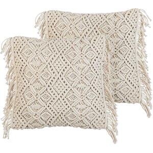 Beliani Cushion Set - 45x45cm - Beige - Cotton - Macramé - Boho Retro Beliani Cushion Set - 45x45cm - Beige - Cotton - Macramé - Boho Retro