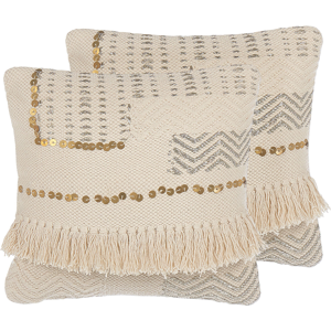Beliani Set of 2 Beige Cotton Cushions - Decor Accessories Beliani Set of 2 Beige Cotton Cushions - Decor Accessories
