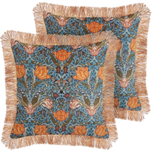 Beliani Set of 2 Velvet Floral Cushions - Decorative Sofa Pillows Beliani Set of 2 Velvet Floral Cushions - Decorative Sofa Pillows