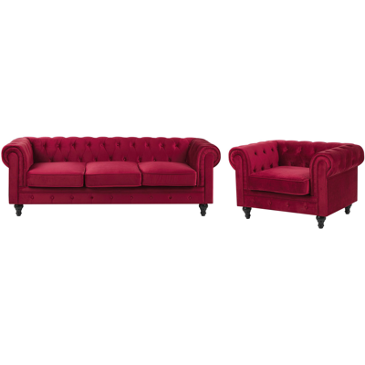 Beliani Dark Red Velvet Chesterfield Sofa Set - Sofa & Armchair Beliani Dark Red Velvet Chesterfield Sofa Set - Sofa & Armchair