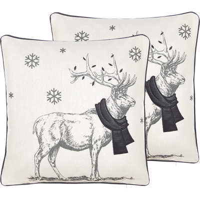 Beliani Set of 2 Reindeer Cushions Black White - Cushions Beliani Set of 2 Reindeer Cushions Black White - Cushions