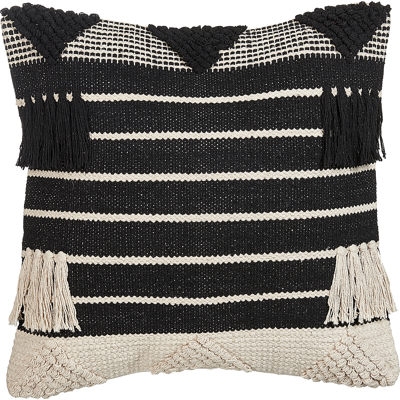 Beliani Cotton Cushion Geometric Pattern 50 x 50 cm Beige and Black - Cushion Beliani Cotton Cushion Geometric Pattern 50 x 50 cm Beige and Black - Cushion