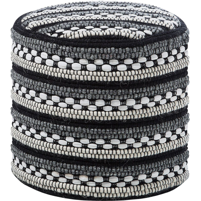 Beliani Black and White Cotton Wool Braided Boho Pouffe - Pouffe Beliani Black and White Cotton Wool Braided Boho Pouffe - Pouffe