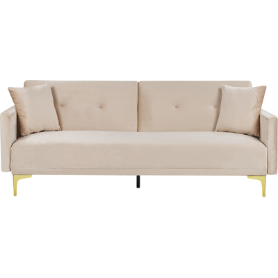 Beliani Sofa Bed Beige Velvet 3 Seater - Sofa Bed Beliani Sofa Bed Beige Velvet 3 Seater - Sofa Bed
