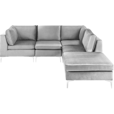 Beliani Left Hand Modular Corner Sofa Grey Velvet 4 Seater - Corner Sofa Beliani Left Hand Modular Corner Sofa Grey Velvet 4 Seater - Corner Sofa
