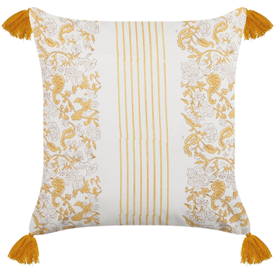 Beliani Cotton Cushion Flower Pattern 45x45 cm Yellow and White - Cushion Beliani Cotton Cushion Flower Pattern 45x45 cm Yellow and White - Cushion