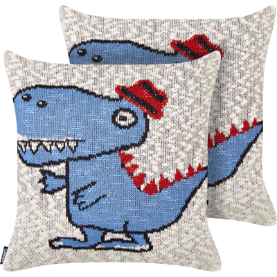 Beliani Set of 2 Kids Decorative Cushions Beige and Blue Cotton Covers - Decor for Child's Room Beliani Set of 2 Kids Decorative Cushions Beige and Blue Cotton Covers - Decor for Child's Room
