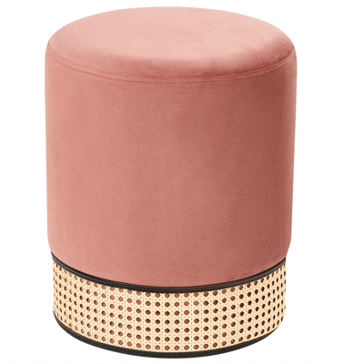 Beliani Pouffe Pink Velvet Rattan Accent Stool - Pouffe Beliani Pouffe Pink Velvet Rattan Accent Stool - Pouffe