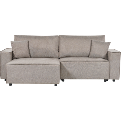 Beliani Sofa Bed - Taupe Modern Corner L-Shaped Sleeper Sofa with Cushions Beliani Sofa Bed - Taupe Modern Corner L-Shaped Sleeper Sofa with Cushions