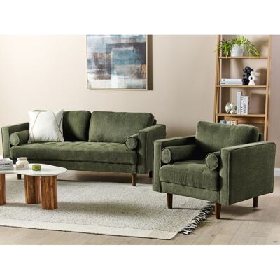 Beliani Sofa Set Green Fabric Upholstered 3 Seater - Living Room Beliani Sofa Set Green Fabric Upholstered 3 Seater - Living Room