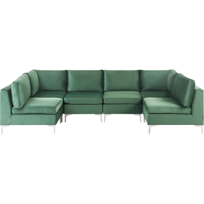 Beliani Modular Sofa Green Velvet U Shape 6 Seater Glamour Style Beliani Modular Sofa Green Velvet U Shape 6 Seater Glamour Style