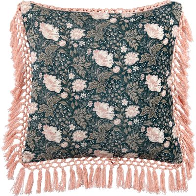 Beliani Velvet Cushion Blue Pink Flower Pattern - Cushion Beliani Velvet Cushion Blue Pink Flower Pattern - Cushion