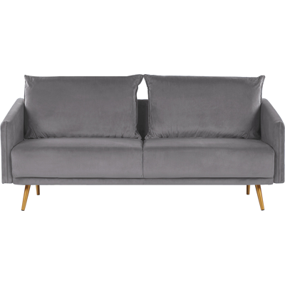 Beliani Grey Velvet 3 Seater Sofa - Sofa Beliani Grey Velvet 3 Seater Sofa - Sofa