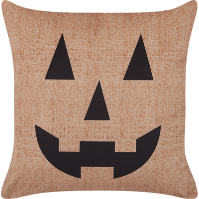 Beliani Beige Velvet Halloween Pumpkin Cushion - 45x45cm Beliani Beige Velvet Halloween Pumpkin Cushion - 45x45cm