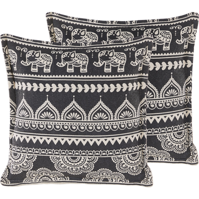 Beliani Set of 2 Cushions - Cotton, Black & White, 45x45cm Beliani Set of 2 Cushions - Cotton, Black & White, 45x45cm