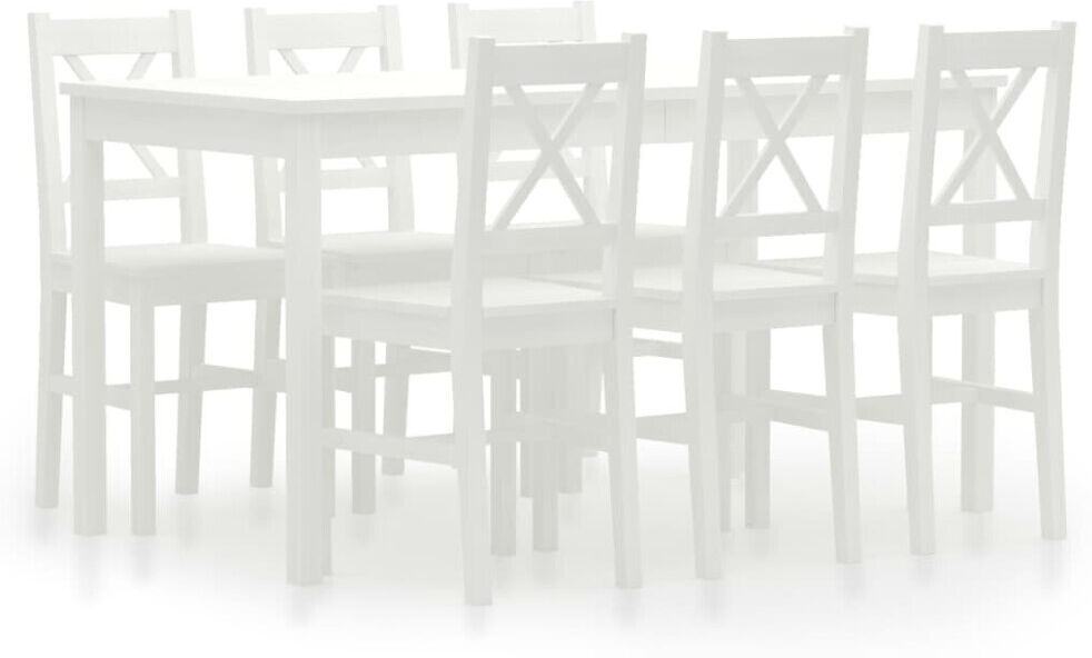 vidaXL 7 Pieces Dining Set Pinewood White Kitchen Area Dining Room Furniture