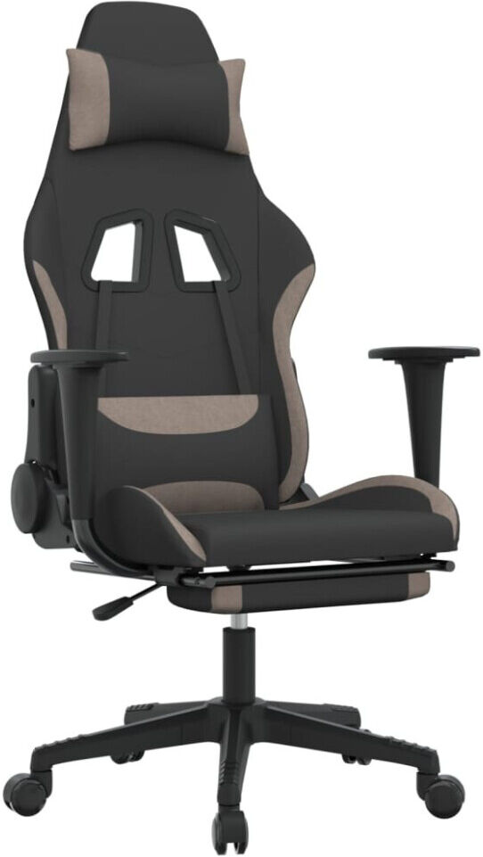 vidaXL Massage Gaming Chair with Footrest Black and Taupe Fabric Gaming Throne