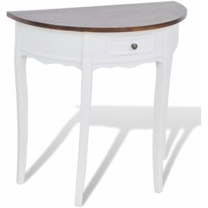 vidaXL Half-round Console Table with Drawer Brown Top White Entryway Hall Desk vidaXL Half-round Console Table with Drawer Brown Top White Entryway Hall Desk