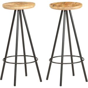 vidaXL 2x Rough Mango Wood Bar Stools Bistro Pub Counter Chairs Restaurant vidaXL 2x Rough Mango Wood Bar Stools Bistro Pub Counter Chairs Restaurant