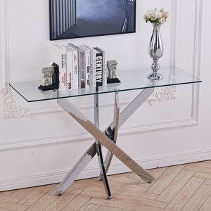 Living And Home 120x40CM Rectangle Tempered Glass Top Side Table with Chrome Legs Living And Home 120x40CM Rectangle Tempered Glass Top Side Table with Chrome Legs