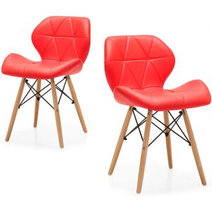 D&S (Red) Eiffel Dining Chairs Wooden Legs Faux Leather Padded Chair D&S (Red) Eiffel Dining Chairs Wooden Legs Faux Leather Padded Chair