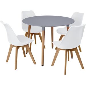 (White) 5pc Charles Jacobs Beech Dining Set - Grey Table (White) 5pc Charles Jacobs Beech Dining Set - Grey Table