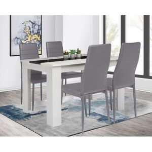 Unbranded (White Table & Grey Chairs) Wood Dining Table and Chairs Set of 4 Pu Leather Sea Unbranded (White Table & Grey Chairs) Wood Dining Table and Chairs Set of 4 Pu Leather Sea