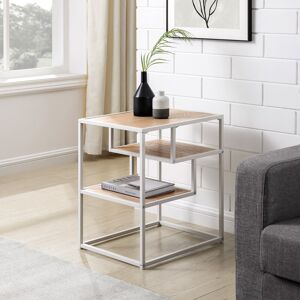 URBN Living (White Frame & Coastal Oak Wood) 3 Tier Metal & Wood Side End Table Nightstand F URBN Living (White Frame & Coastal Oak Wood) 3 Tier Metal & Wood Side End Table Nightstand F