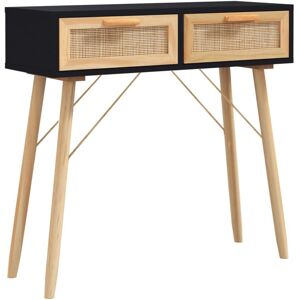 (Black) vidaXL Solid Wood Pine Console Table Natural Rattan Side Table Multi Col (Black) vidaXL Solid Wood Pine Console Table Natural Rattan Side Table Multi Col