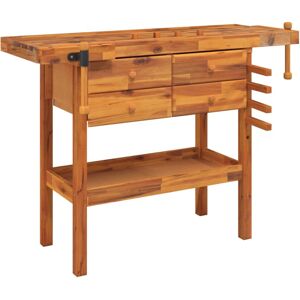 vidaXL Solid Wood Acacia Workbench with Drawers and Vices - Work Table vidaXL Solid Wood Acacia Workbench with Drawers and Vices - Work Table