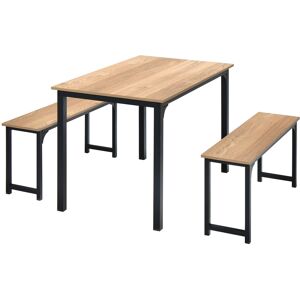 Costway 3-Piece Dining Table Set with 2 Benches Space-Saving Dining Furniture Costway 3-Piece Dining Table Set with 2 Benches Space-Saving Dining Furniture