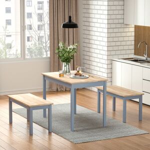 Living And Home (Grey&Brown) 3 Piece Modern Wood Dining Table and Benches Set Living And Home (Grey&Brown) 3 Piece Modern Wood Dining Table and Benches Set