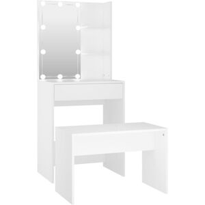 vidaXL Dressing Table Set with LED White Engineered Wood Makeup Vanity Desk vidaXL Dressing Table Set with LED White Engineered Wood Makeup Vanity Desk