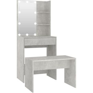 vidaXL Dressing Table Set with LED Concrete Grey Engineered Wood Makeup Table vidaXL Dressing Table Set with LED Concrete Grey Engineered Wood Makeup Table